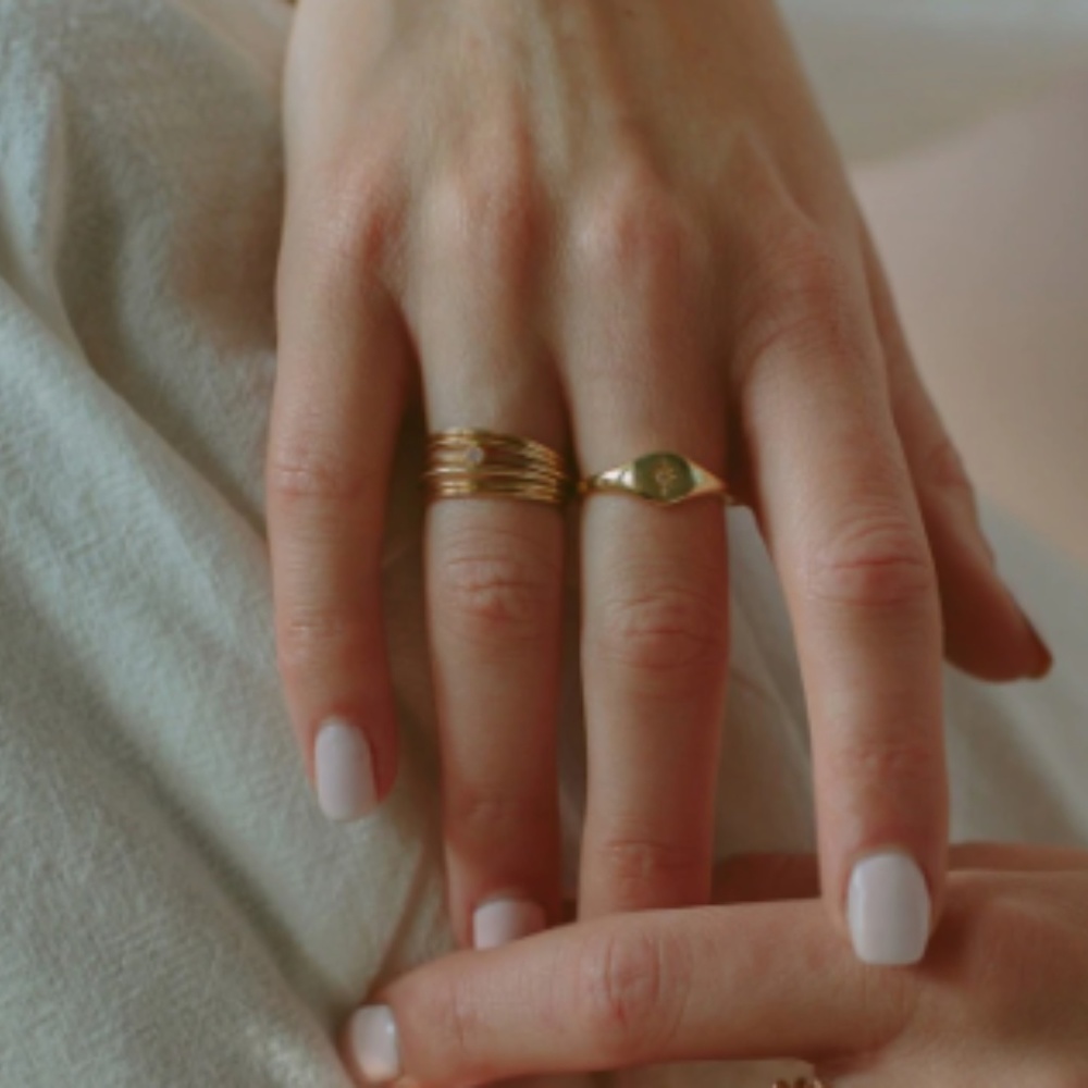 Diamond CZ Gold Signet Dainty Statement Ring - Picture 4 of 5